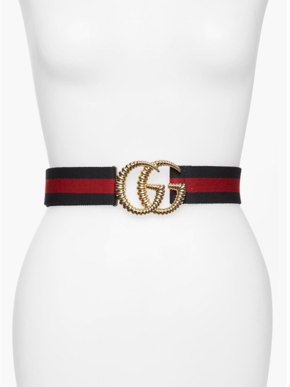Gucci Black and Red Web GG Elastic Belt with Gold Double G
